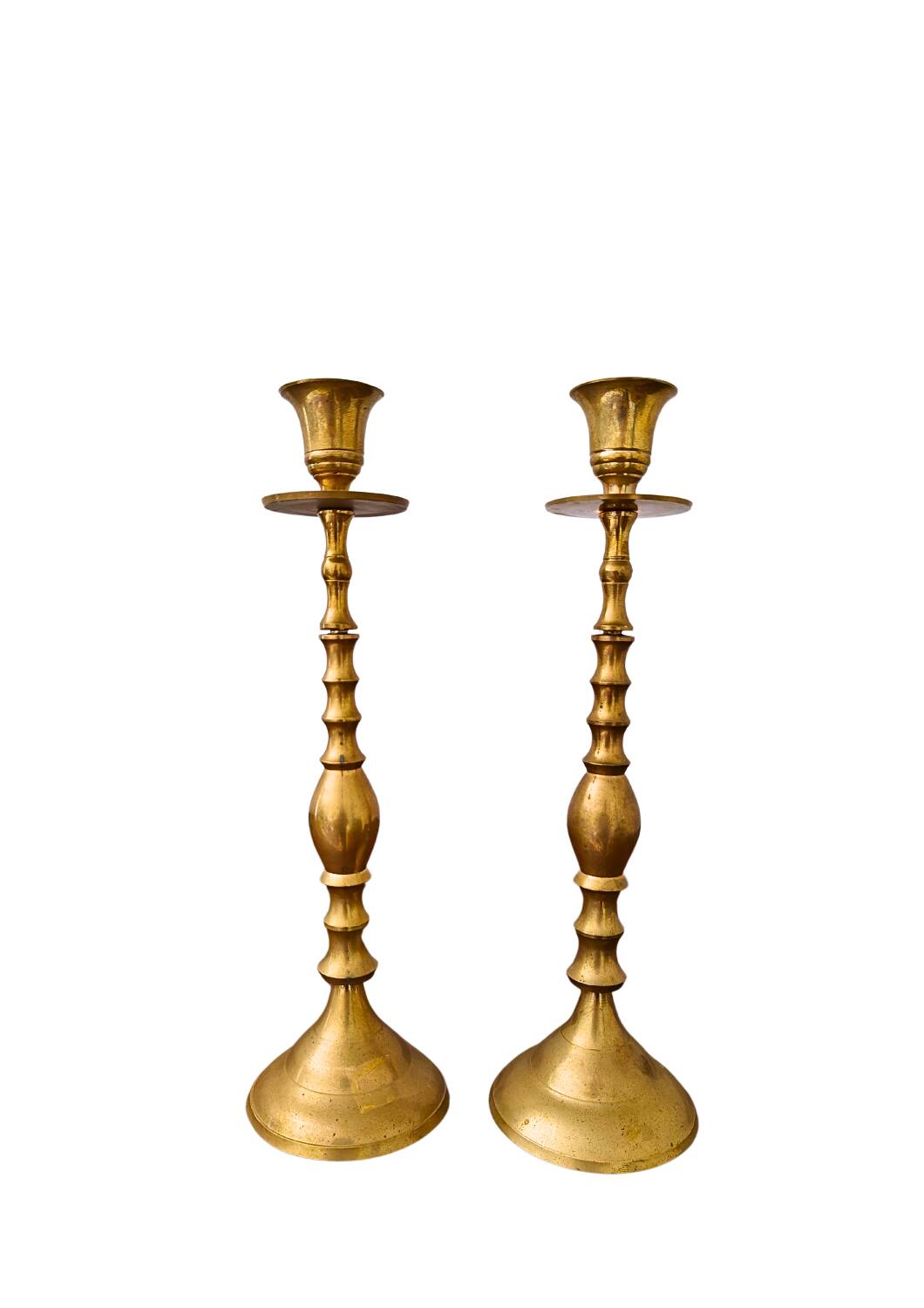 Bougeoirs en laiton français du milieu du siècle – Lot de 2