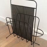 Design magazine rack in black lacquered metal and perforated metal by Mathieu Matégot, 50s
