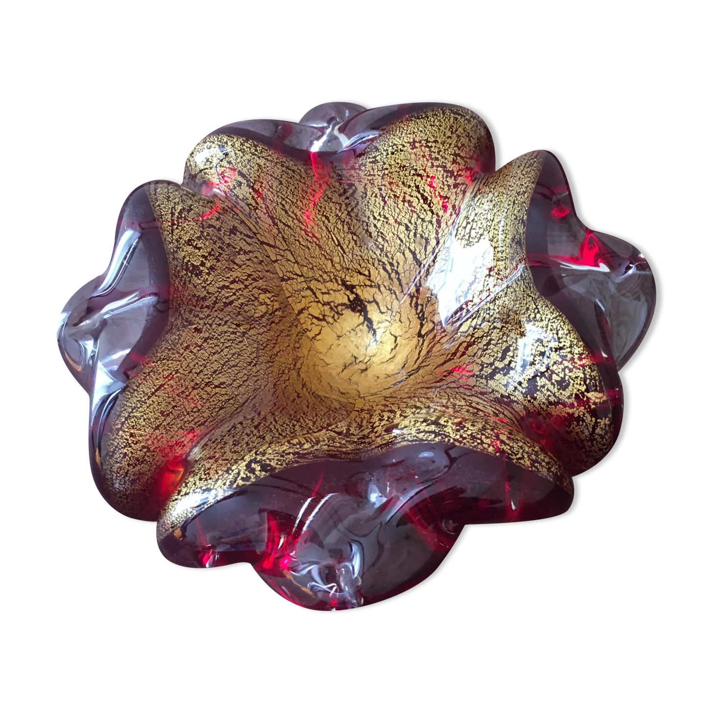 Vide-poches en verre de Murano rempli d’inclusions de feuilles d’or