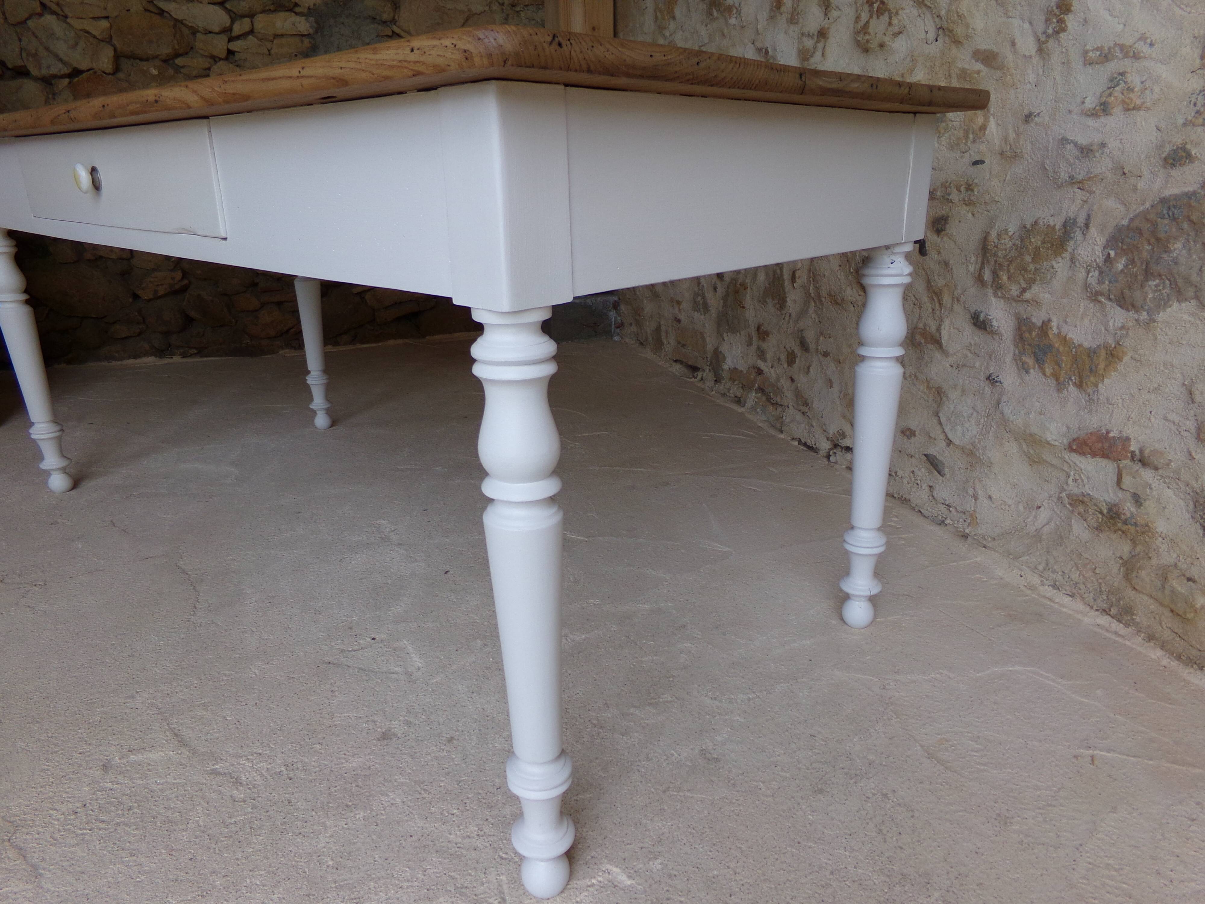 Old farm table turned feet