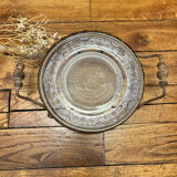 Plateau ancien en verre et métal