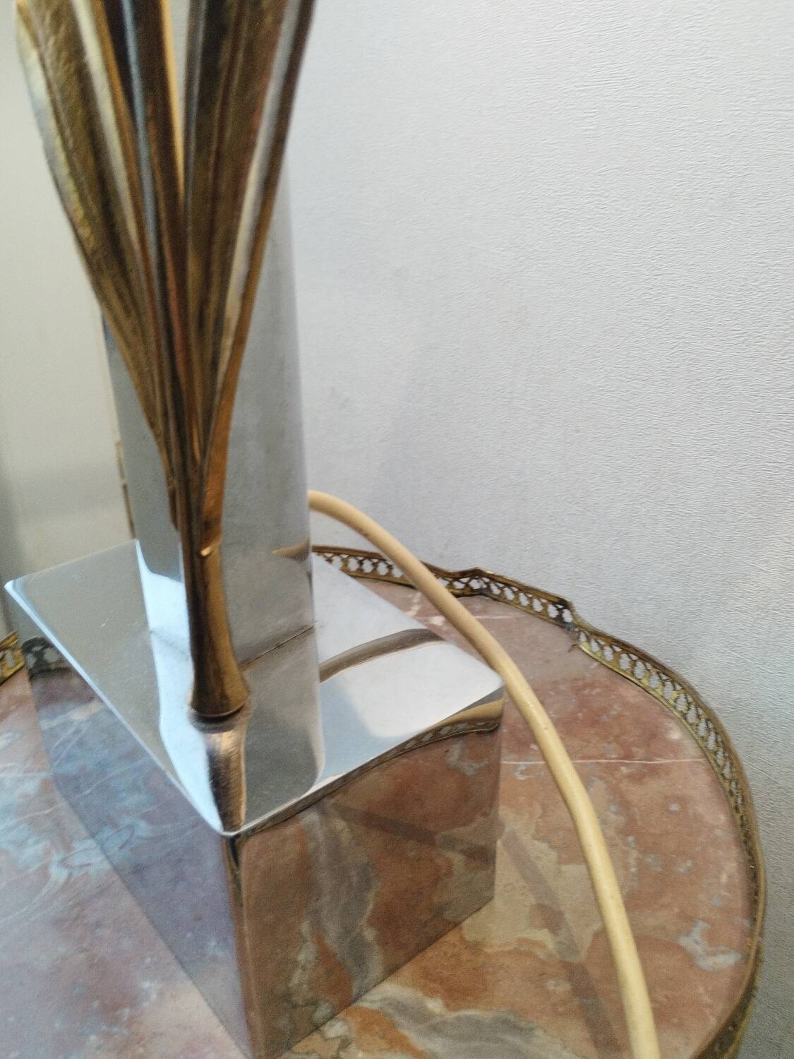 Lampe ancienne vintage métal chromé et bronze doré