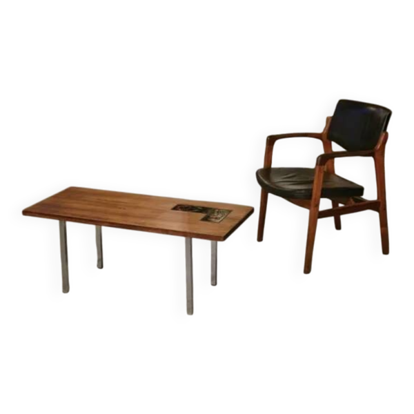 Table basse design en palissandre et céramique 1960’s