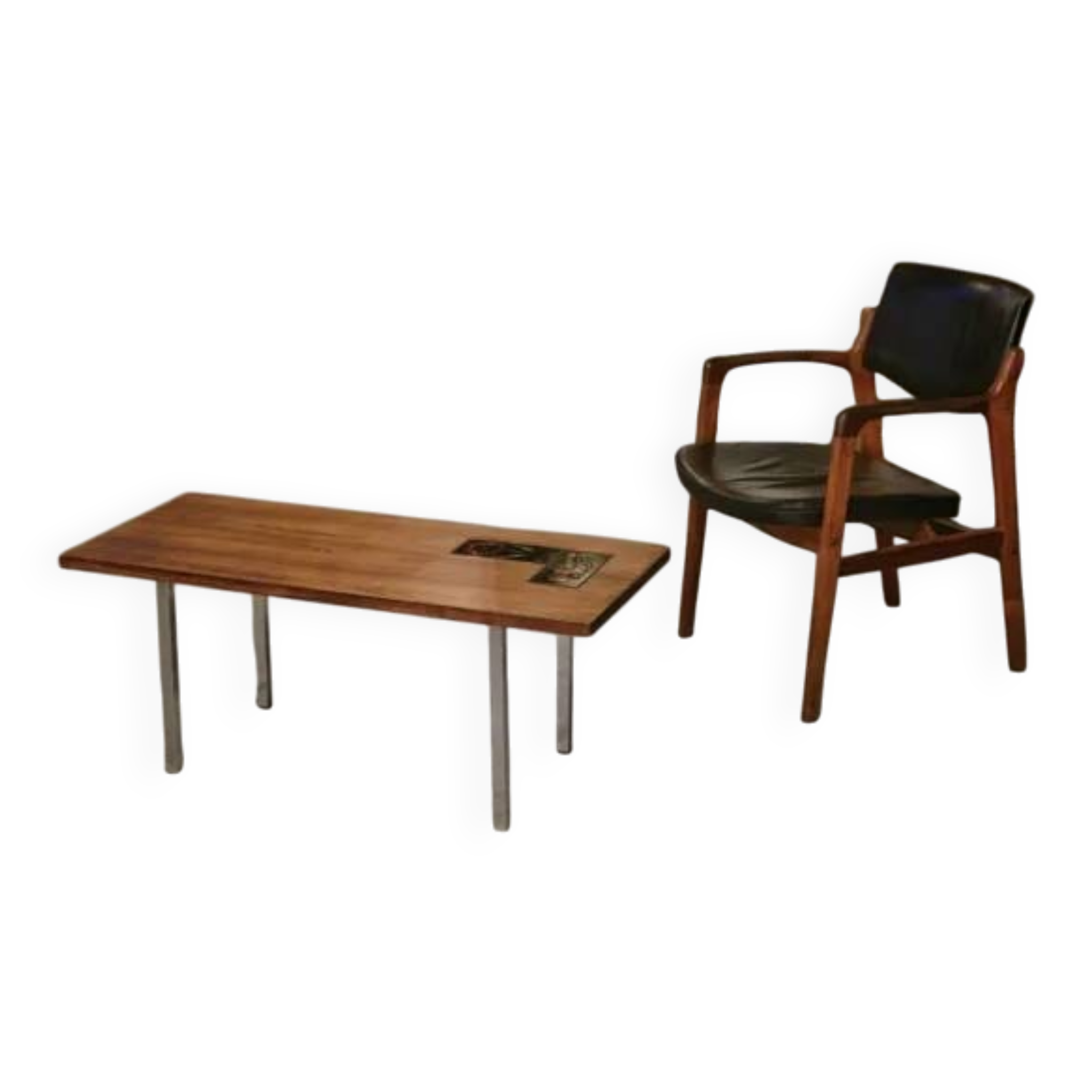 Table basse design en palissandre et céramique 1960’s