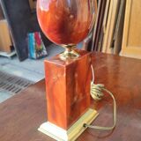 Lamp circa 1970 in iron and lacquered wood as well as bronze