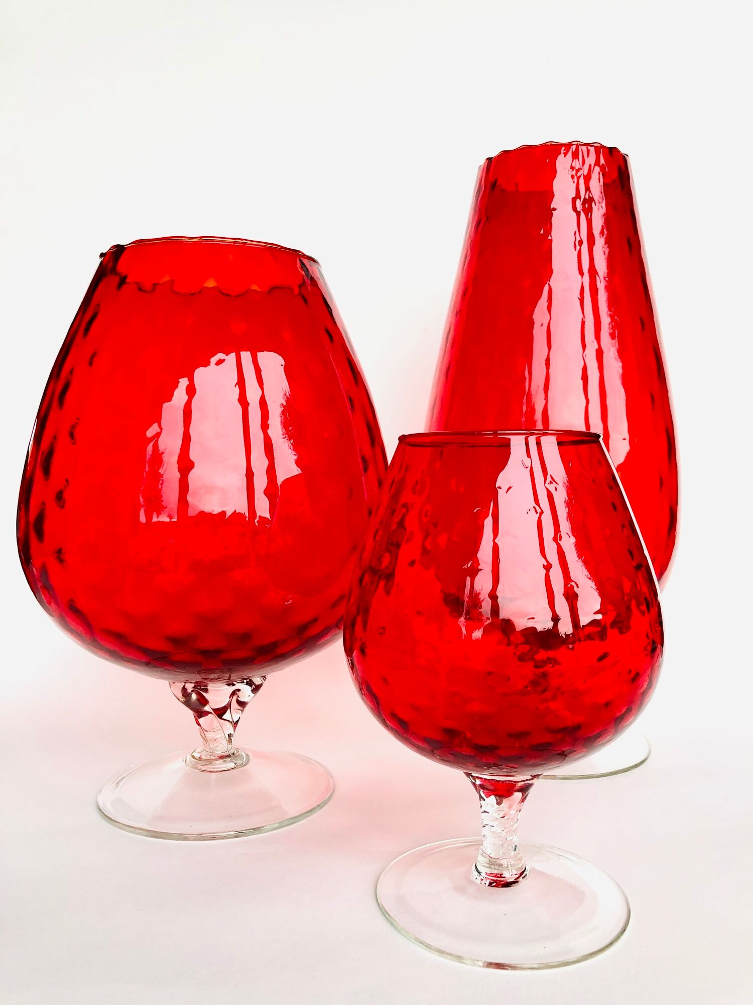 Red textured glass vase from the 60s 70s, Italy, Empoli