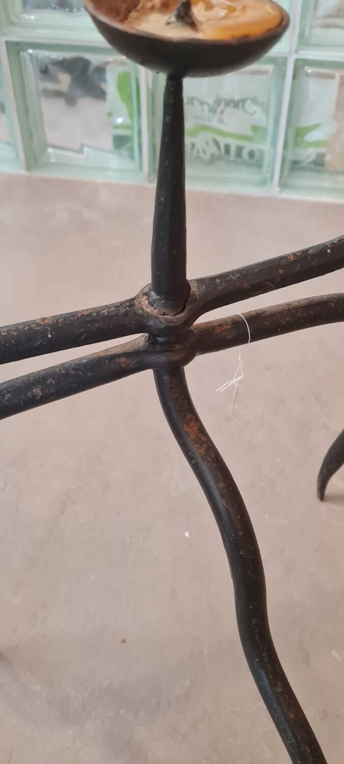 Brutalist wrought iron candle holder