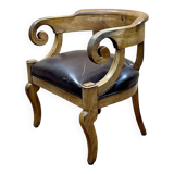 19th century French armchair in cherry wood and leather seat