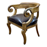Fauteuil français du XIXème en merisier et assise cuir
