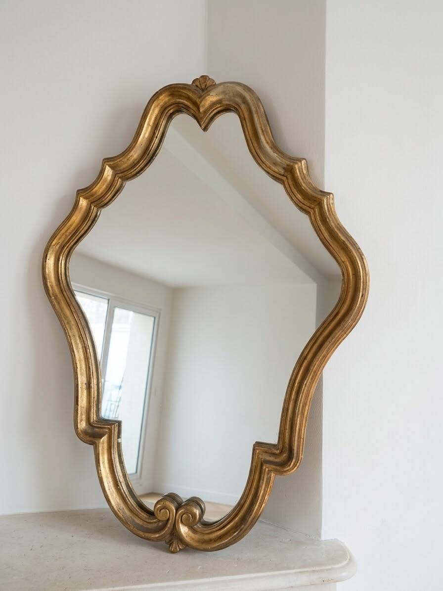 Antique mirror with a gilded wooden frame.