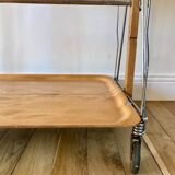 Metal trolley in beech wood and metal upright from the 60s
