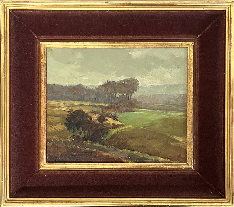Painting “Countryside Landscape”, oil on hardboard, signed.