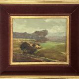 Tableau «Paysage de campagne», huile sur isorel signée