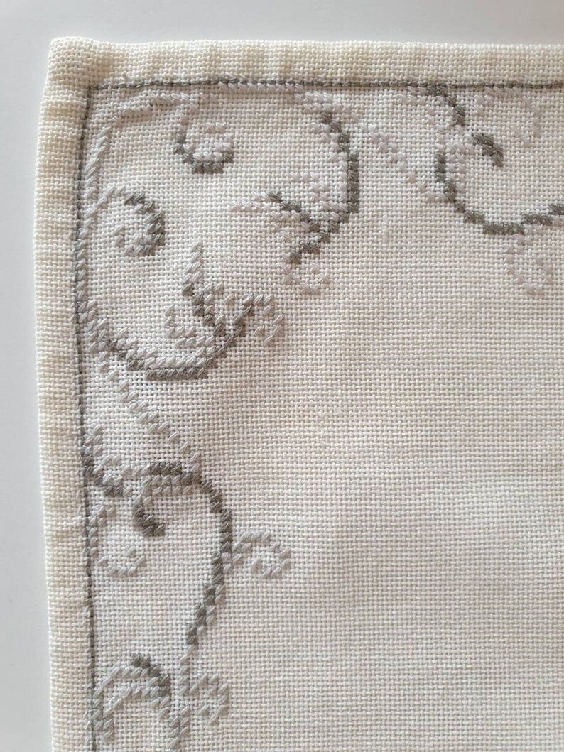 Delicate hand embroidered tablecloth with flowers, Romania