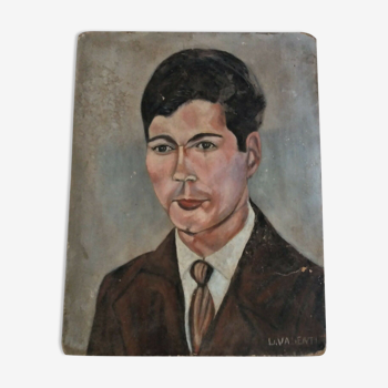 Tableau peinture huile sur panneau portrait masculin