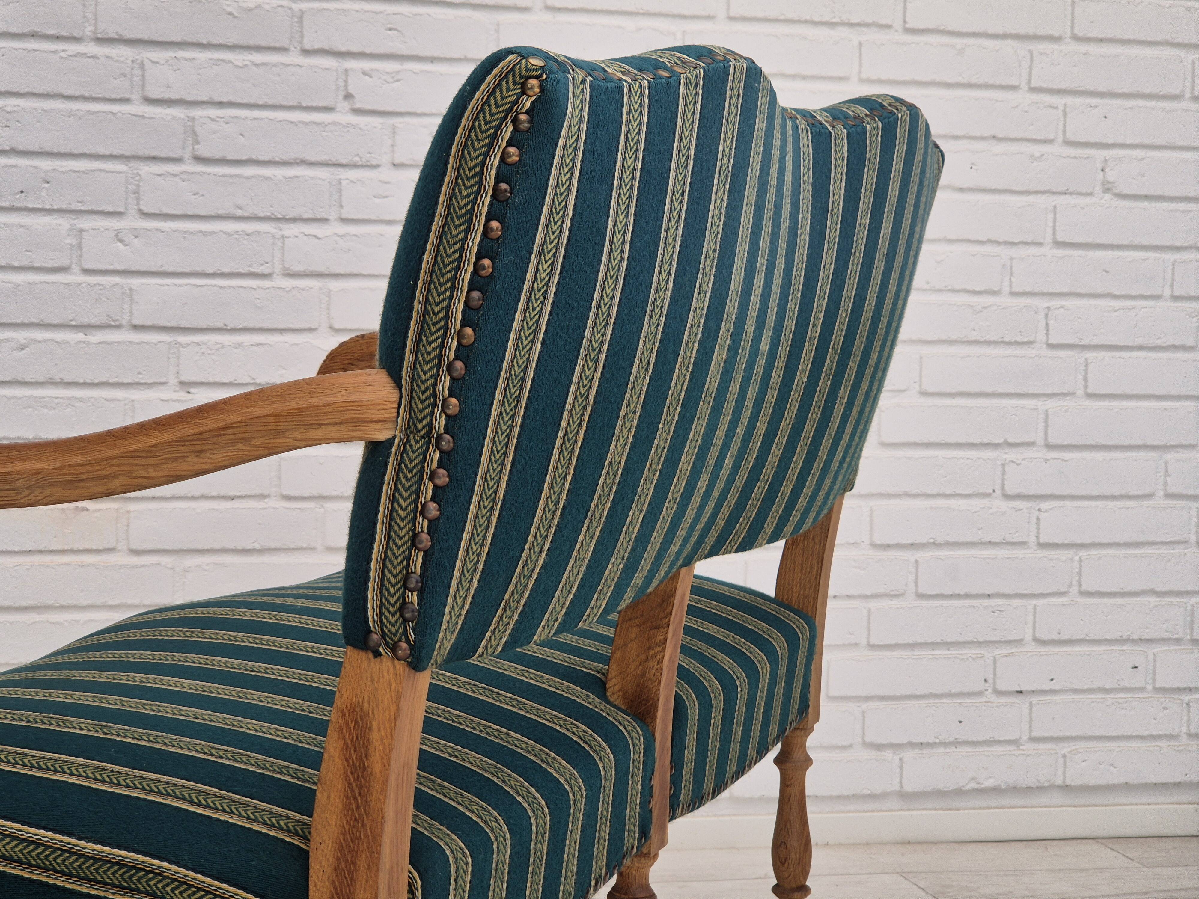 1960s, Danish 2 seater sofa, original condition, furniture wool fabric, solid oak wood.