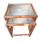 Tables gigognes en bambou rotin et verre