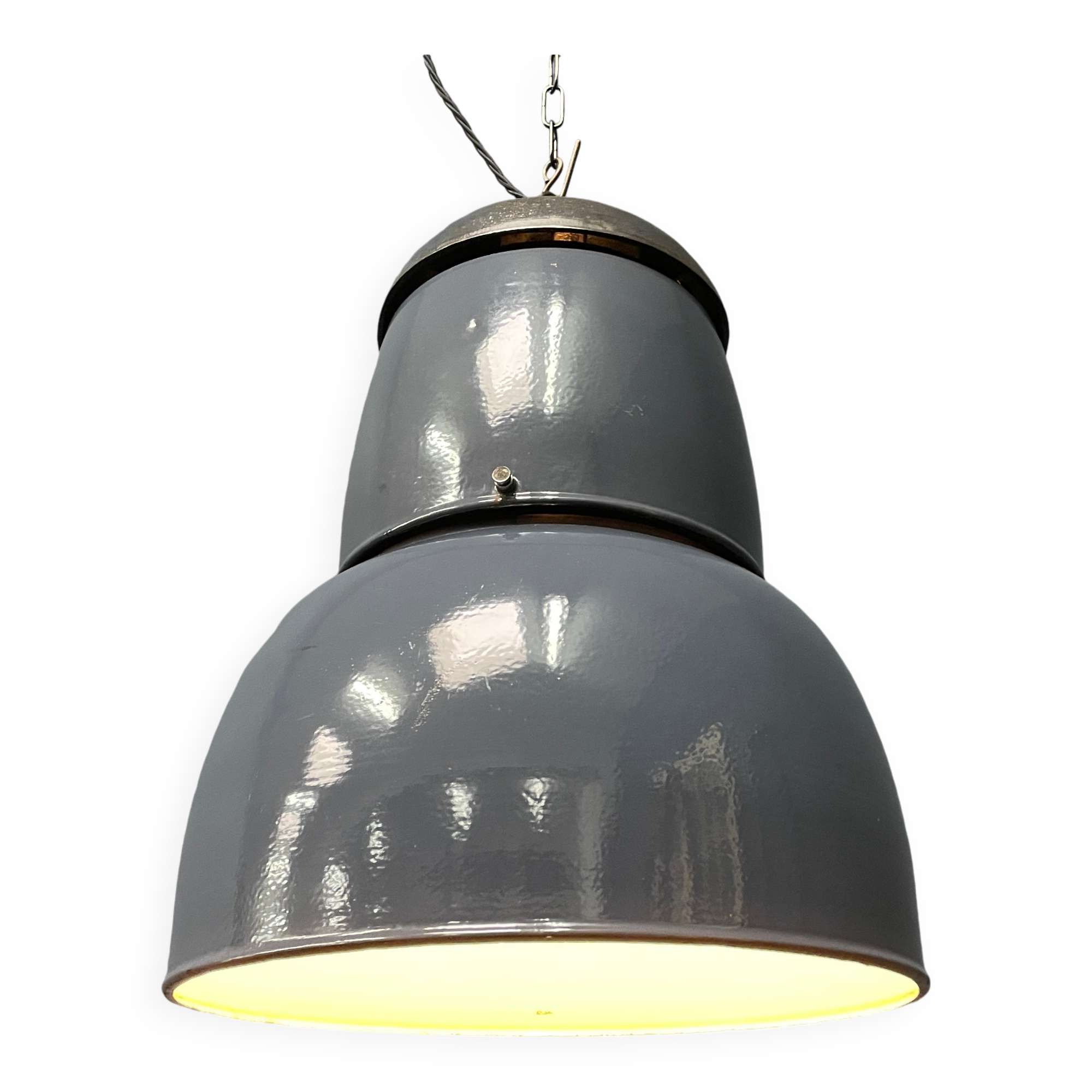 Large old industrial blue-gray enamel pendant lamp
