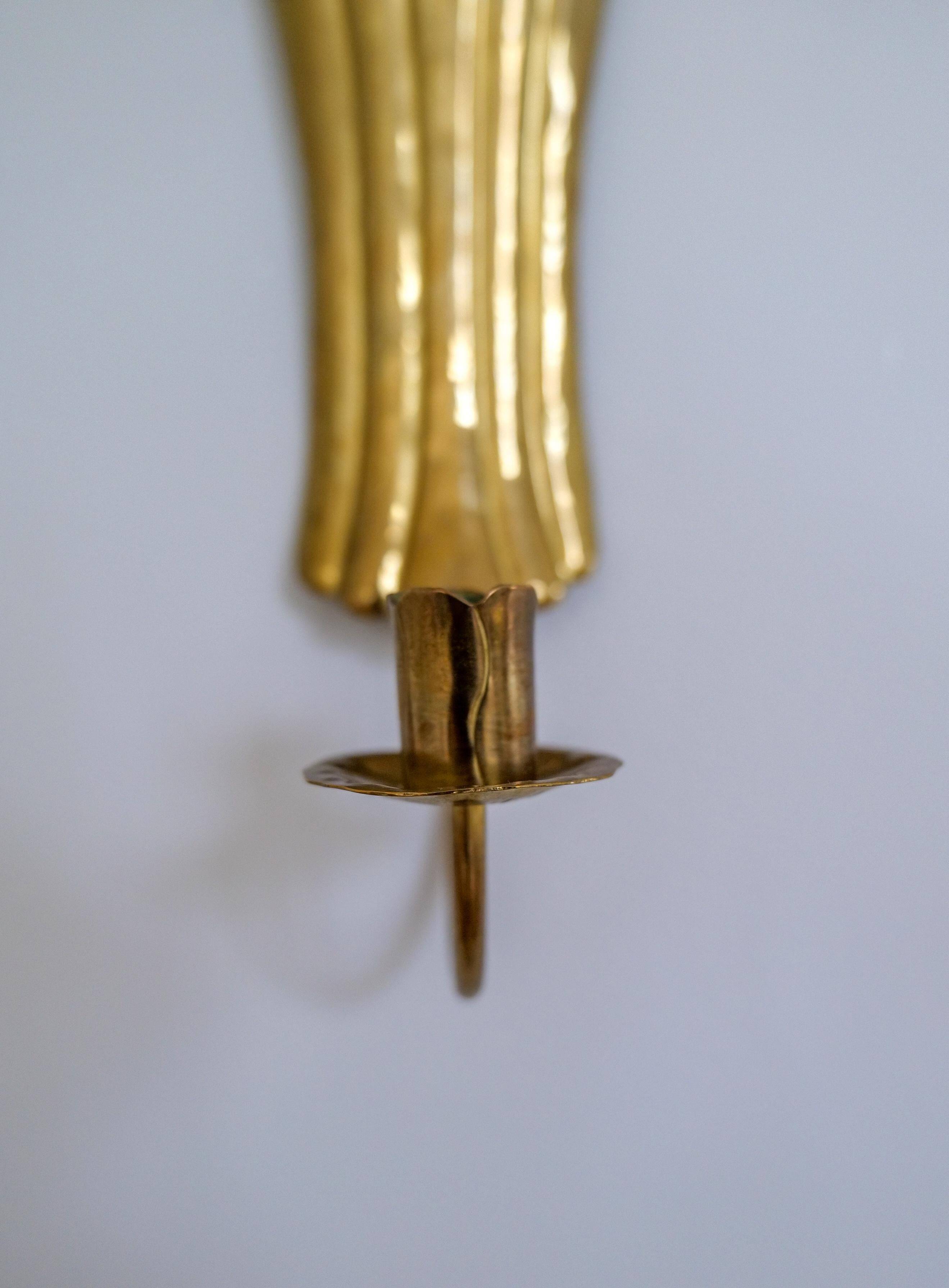 Pair of Art Deco wall sconces in brass, Sweden, 1950s