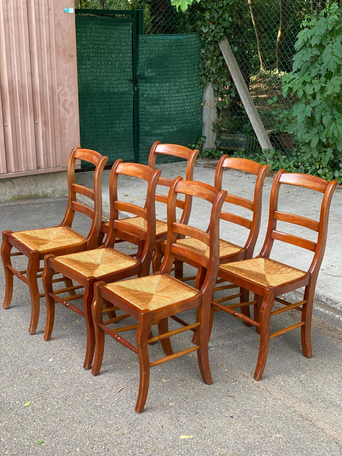 6 solid wood chairs, medium oak, satin and straw