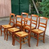6 solid wood chairs, medium oak, satin and straw