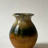 Glazed ceramic vase in honey/ochre/green, France circa 1950.