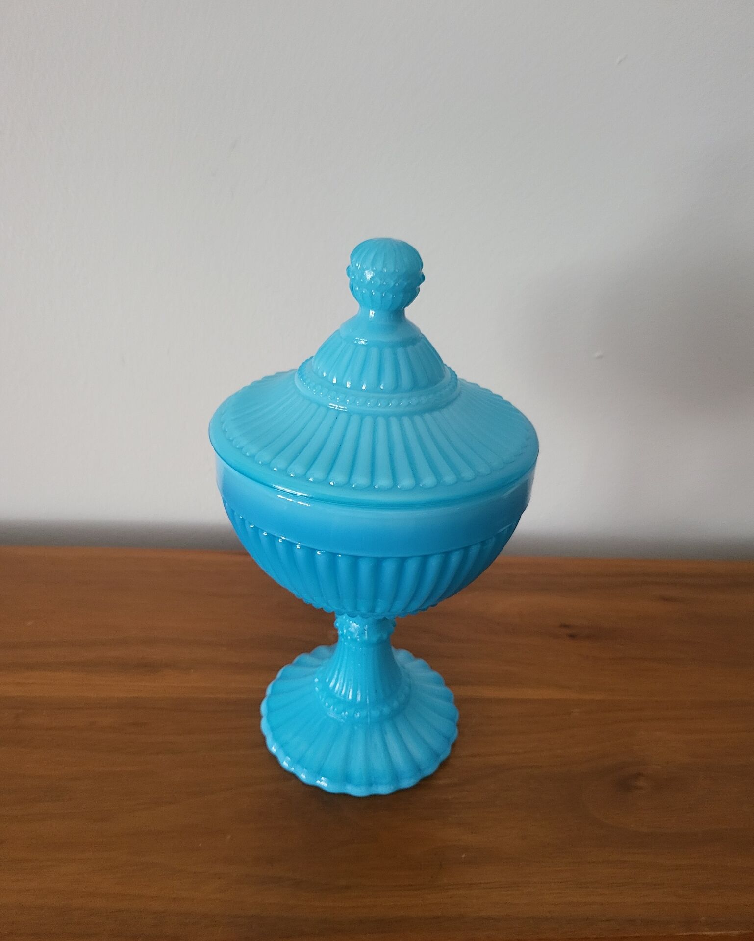 Turquoise Blue Opaline Glass Candy Box