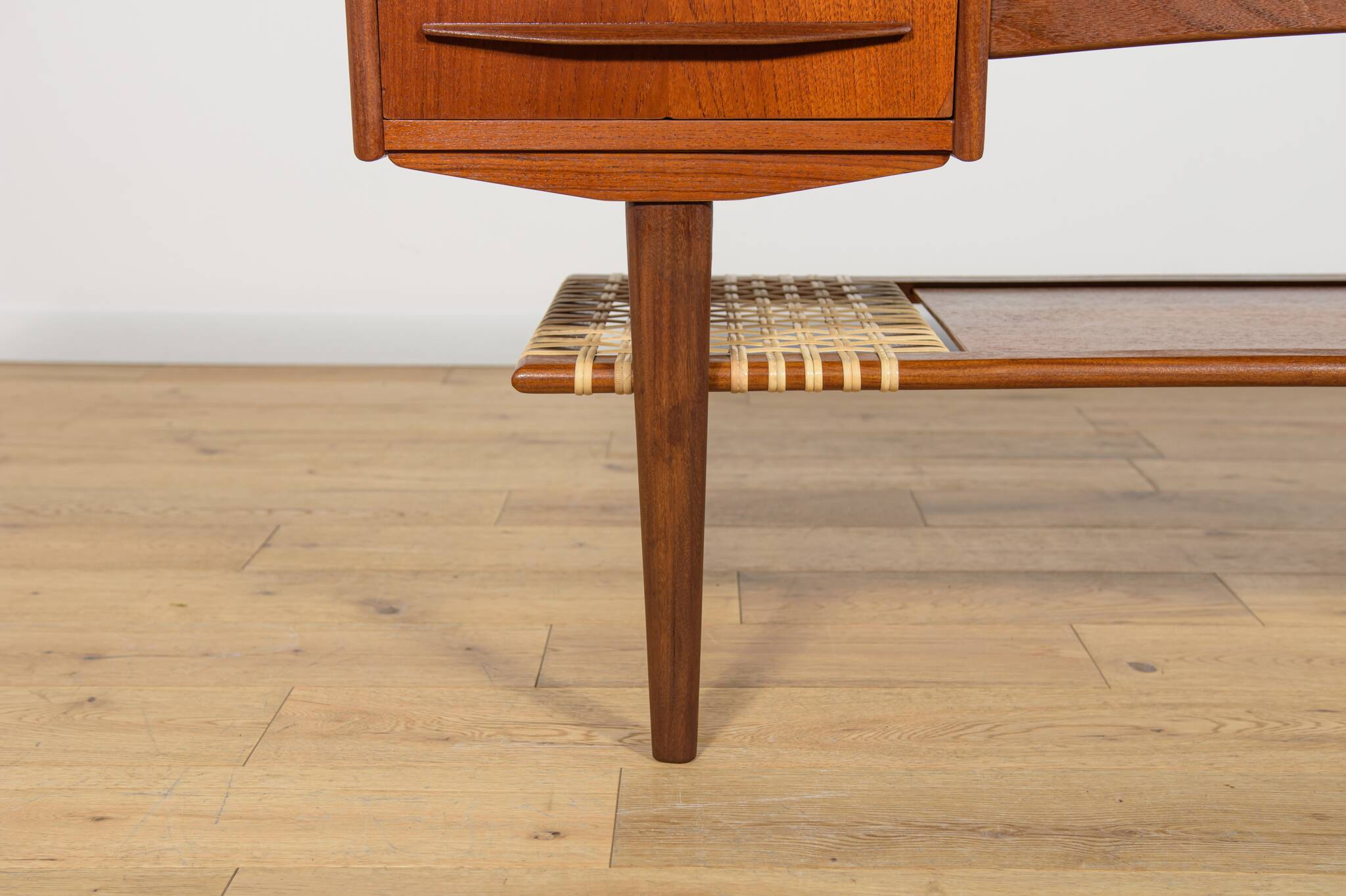 Mid-Century Teak & Rattan Coffee Table, Denmark, 1960s