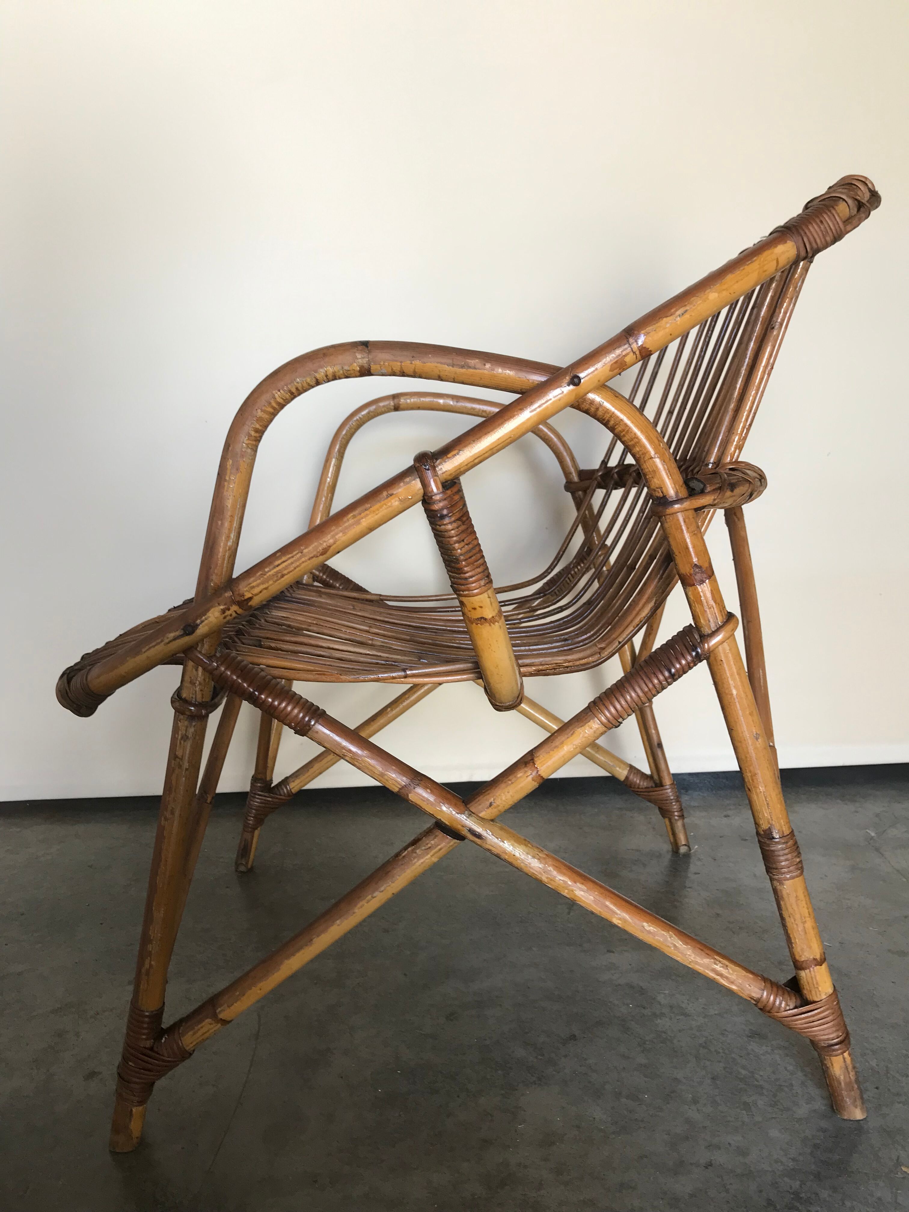 Rattan armchair vintage shell adult 1960