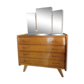 Vintage chest of drawers with compass legs and triptych mirror