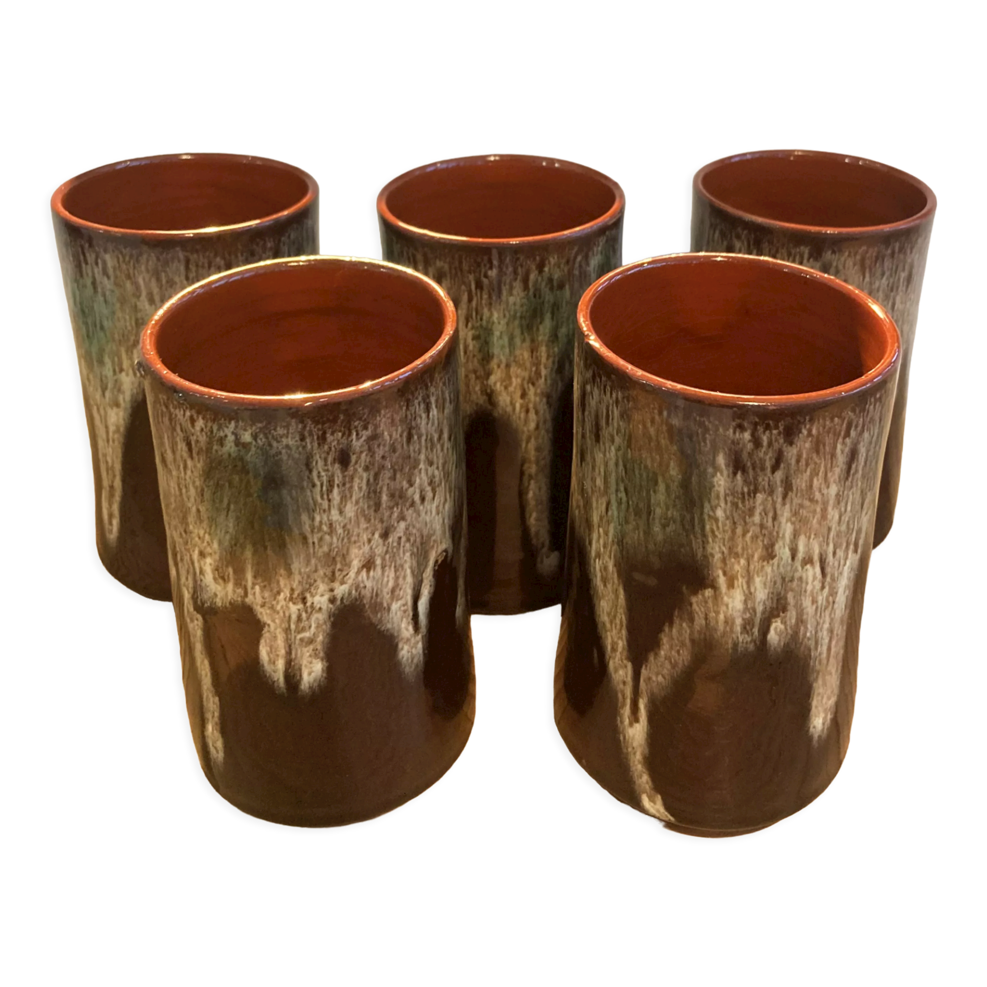 Set of 5 high enamelled sandstone cups
