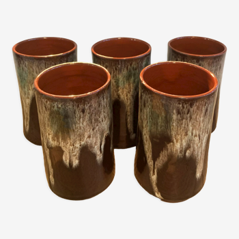 Set of 5 high enamelled sandstone cups