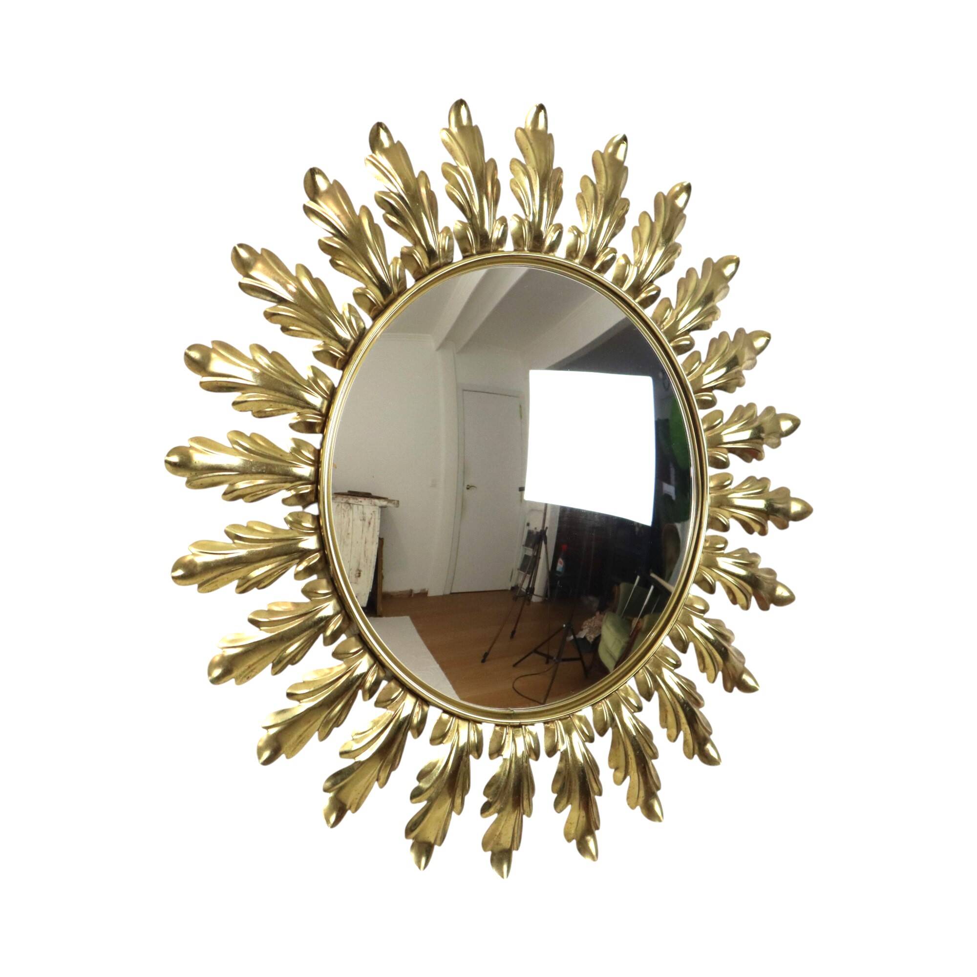 Mid Century Copper Plated Metal Sun Mirror Deknudt Convex 50cm