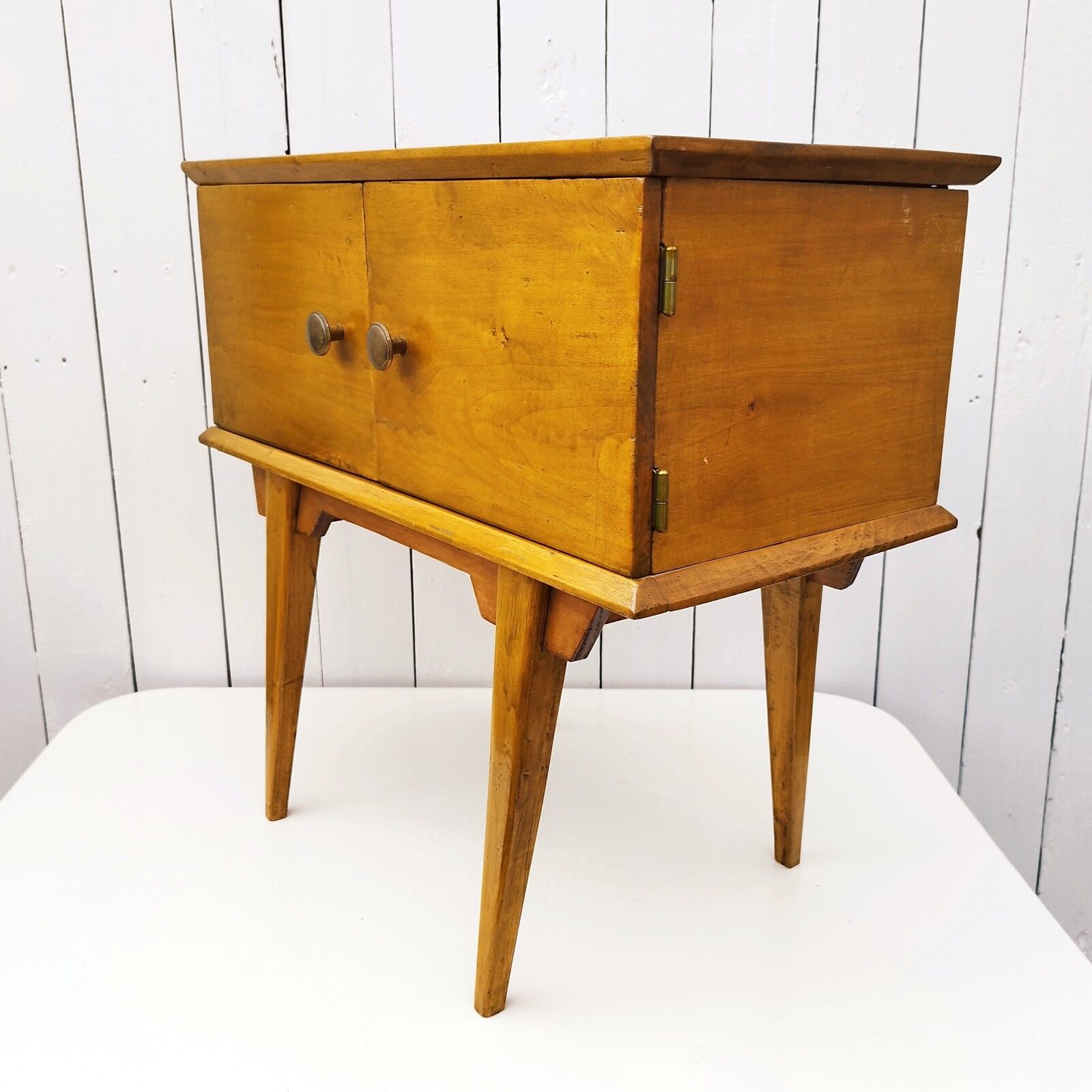 Bedside table varnished wood design 60's vintage