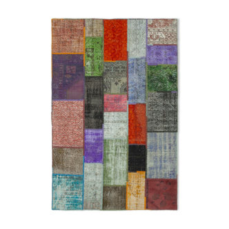 Hand-knotted anatolian contemporary 190 cm x 290 cm multicolor patchwork carpet