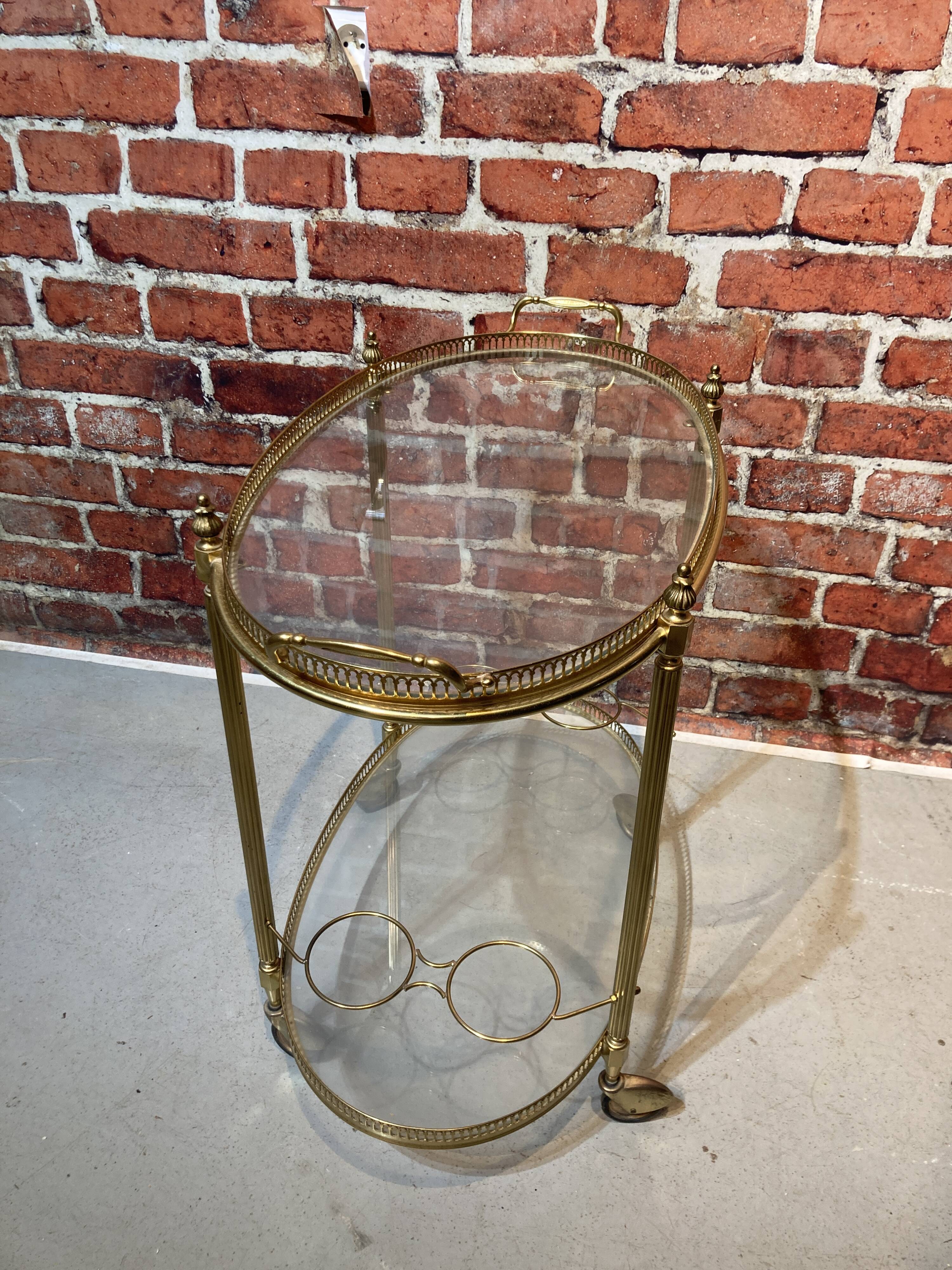 Glass and metal trolley, contains 4 bottle holders