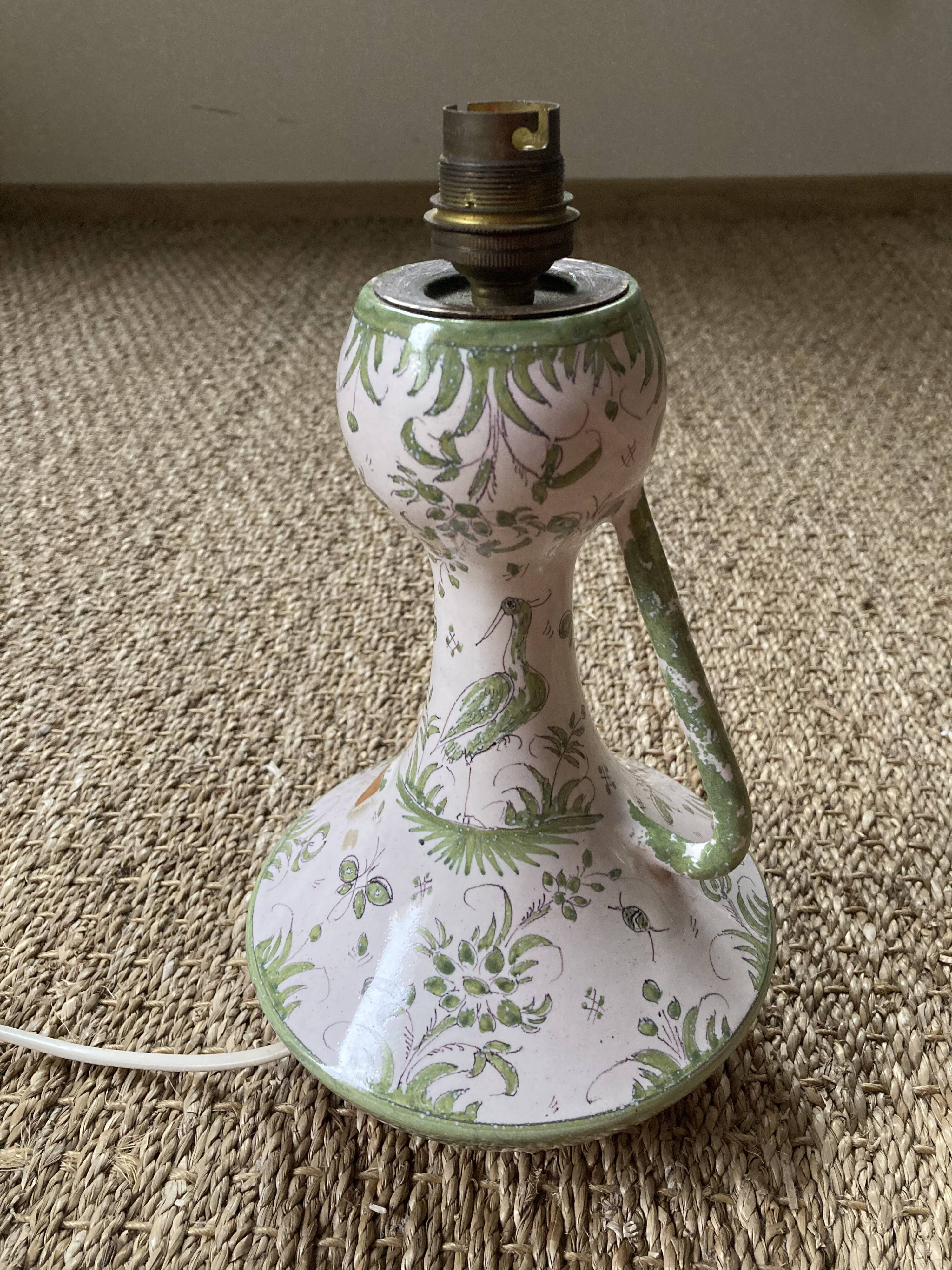 Faience lamp foot of Samadet XVIIIth green - old luminaire mounted on a jug / jar
