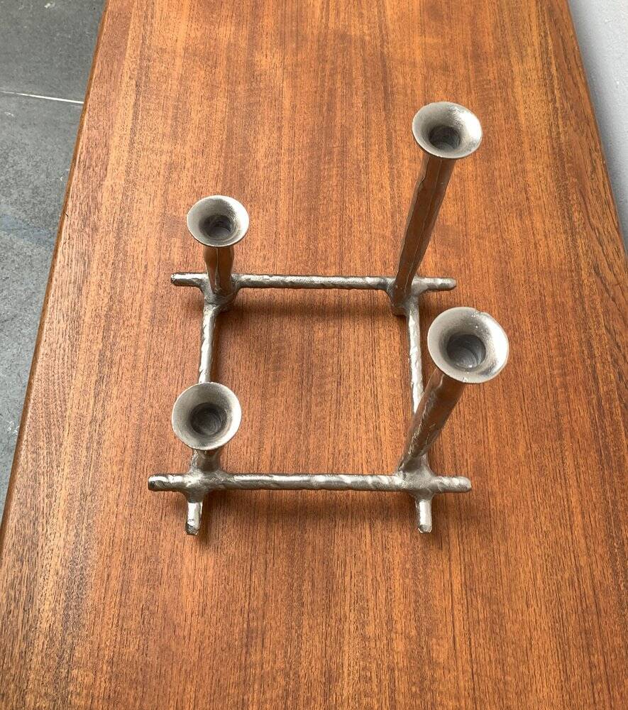 Brutalist sculptural cast aluminium candlestick Danish