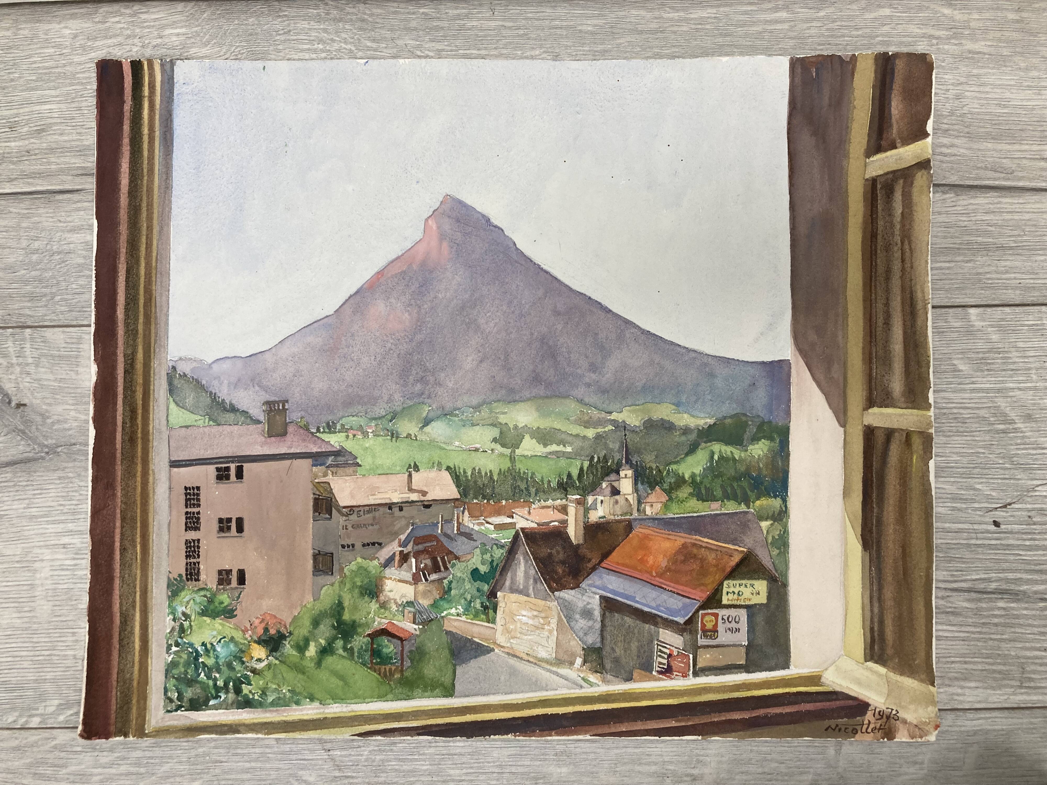 Watercolor mountain landscape