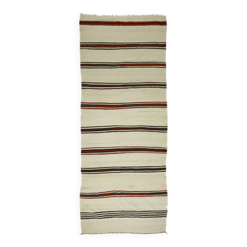 Grand Turkish Kilim Konya Vintage 138x362 cm Beige Minimalist Stripes