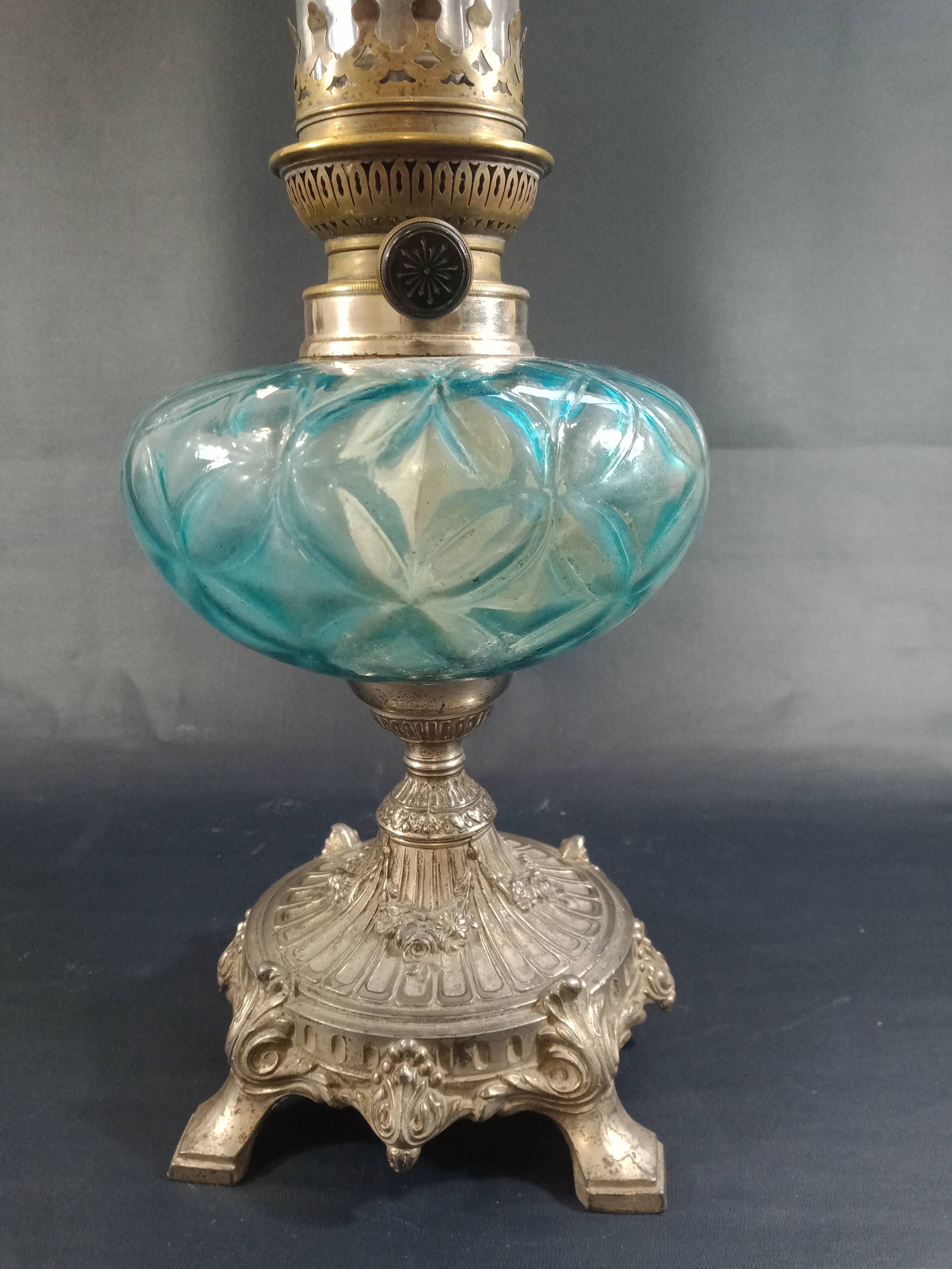 Blue glass oil lamp