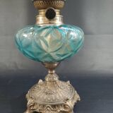 Blue glass oil lamp