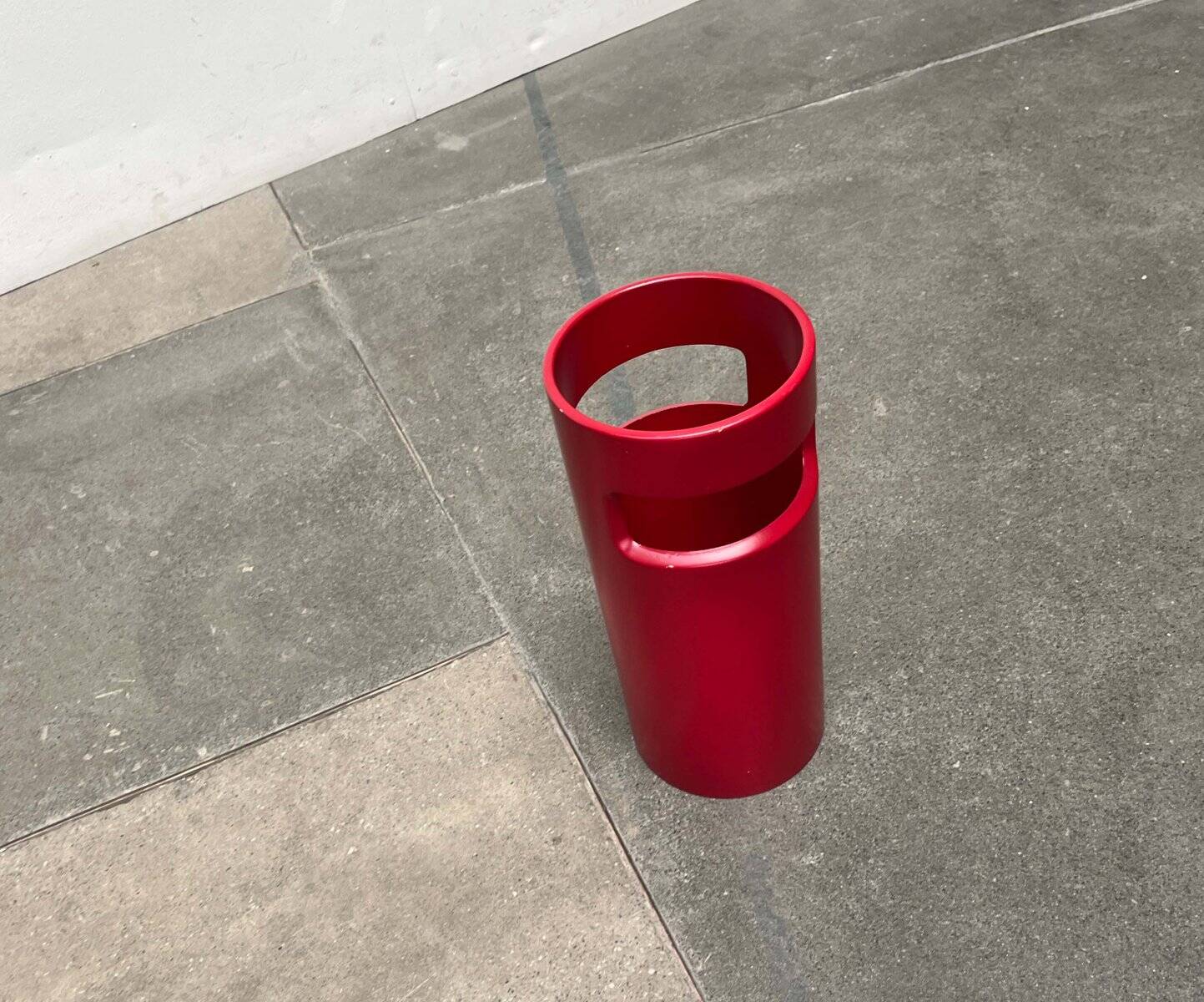 Red German umbrella stand in mid-century modern space style, 1960s.