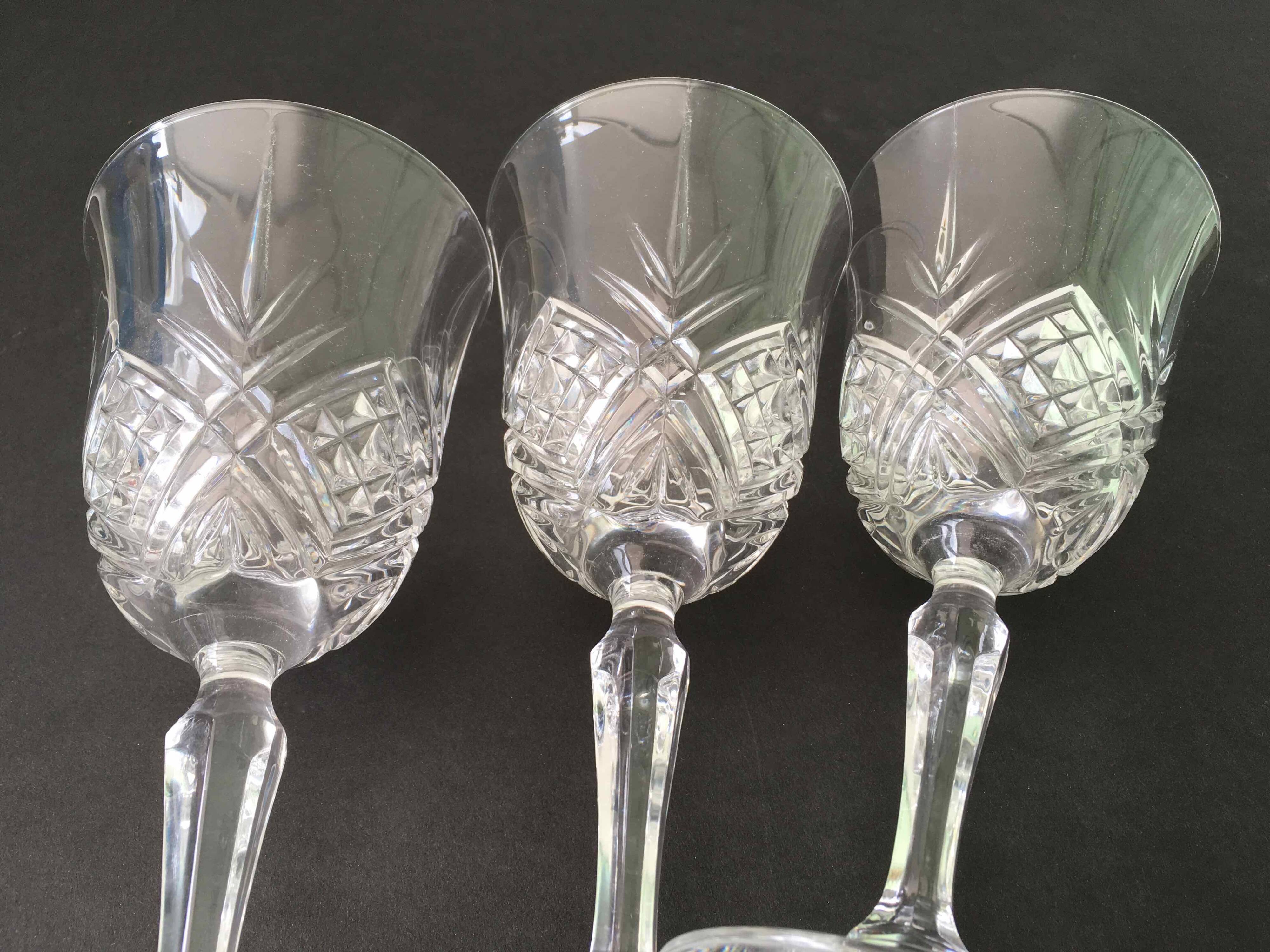 12 large cut crystal wine glasses