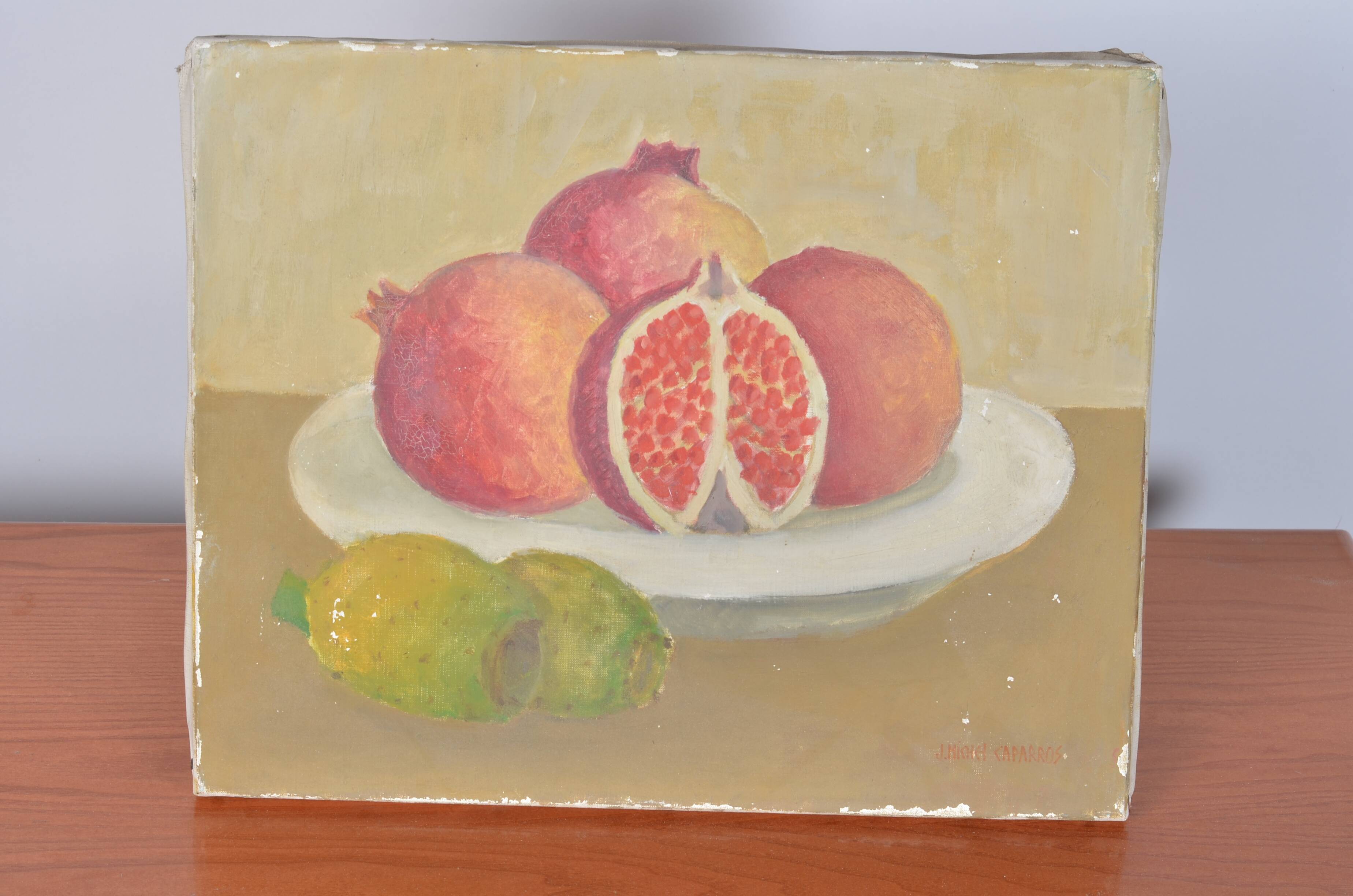 Oil on canvas still life pomegranates