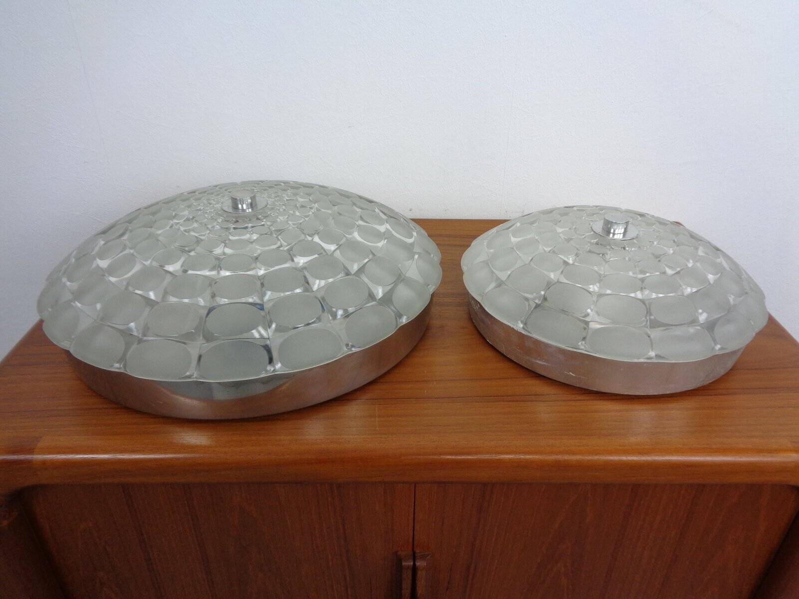 Large German Glass Ceiling Lights, Set of 2, 1960s