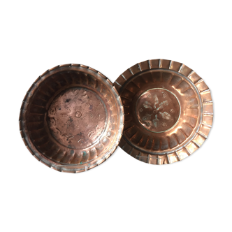 2 plaques antiques ottomanes bols étain de cuivre enduit