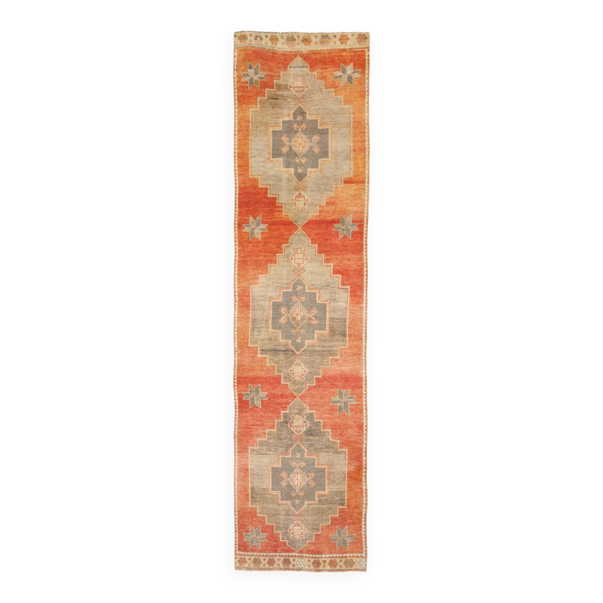 3x12 shades of brunt orange oushak runner rug