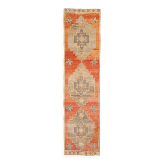 3x12 shades of brunt orange oushak runner rug