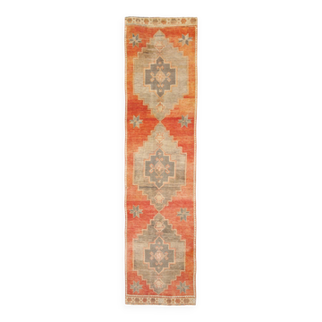 3x12 shades of brunt orange oushak runner rug